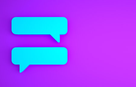 Blue Speech bubble chat icon isolated on purple background. Message icon. Communication or comment chat symbol. Minimalism concept.の写真素材