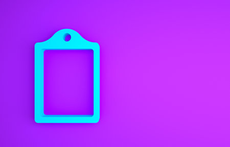Blue Cutting board icon isolated on purple background. Chopping Board symbol. Minimalism concept.の写真素材
