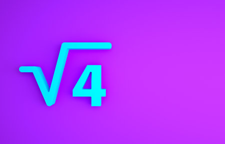 Blue Square root of 4 glyph icon isolated on purple background. Mathematical expression. Minimalism concept.の写真素材