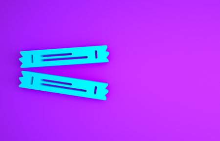 Blue Sugar stick packets icon isolated on purple background. Blank individual package for bulk food products as coffee, salt, spices. Minimalism concept.の写真素材