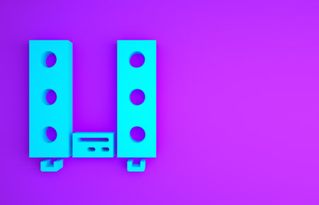 Blue Home stereo with two speaker s icon isolated on purple background. Music system. Minimalism concept.の写真素材