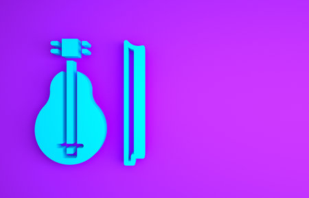 Blue Violin icon isolated on purple background. Musical instrument. Minimalism concept.の写真素材