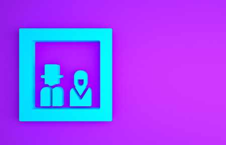 Blue Family photo icon isolated on purple background. Minimalism concept.の写真素材