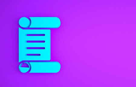 Blue Decree, paper, parchment, scroll icon icon isolated on purple background. Minimalism concept.の写真素材