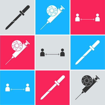 Set Pipette, Syringe and virus and Safe distance icon. Vectorのイラスト素材