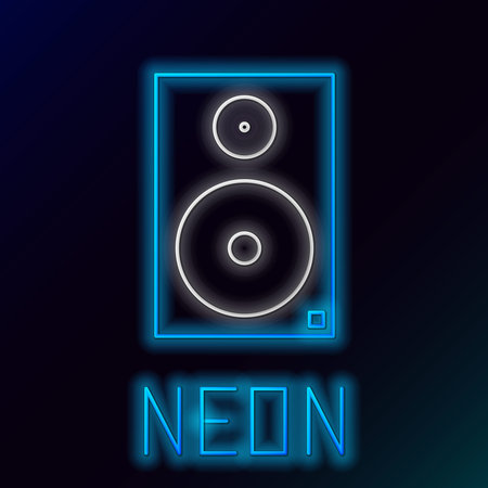 Glowing neon line Stereo speaker icon isolated on black background. Sound system speakers. Music icon. Musical column speaker bass equipment. Colorful outline concept. Vectorのイラスト素材