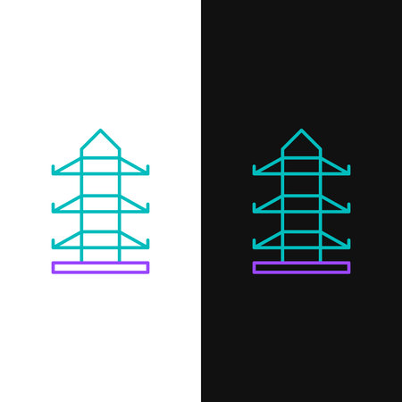 Line Electric tower used to support an overhead power line icon isolated on white and black background. High voltage power pole line. Colorful outline concept. Vectorのイラスト素材