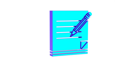 Turquoise Blank notebook and pencil with eraser icon isolated on white background. Paper and pencil. Minimalism concept. 3d illustration 3D renderの写真素材