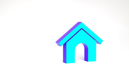 Turquoise Dog house icon isolated on white background. Dog kennel. Minimalism concept. 3d illustration 3D renderの写真素材