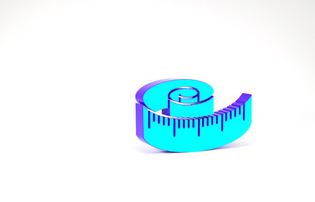 Turquoise Tape measure icon isolated on white background. Measuring tape. Minimalism concept. 3d illustration 3D renderの写真素材
