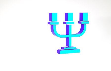 Turquoise Candlestick icon isolated on white background. Minimalism concept. 3d illustration 3D renderの写真素材