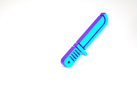 Turquoise Hunter knife icon isolated on white background. Army knife. Minimalism concept. 3d illustration 3D renderの写真素材