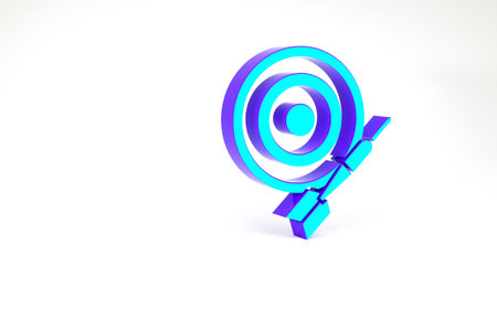 Turquoise Classic dart board and arrow icon isolated on white background. Dartboard sign. Game concept. Minimalism concept. 3d illustration 3D renderの写真素材