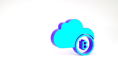 Turquoise Cryptocurrency cloud mining icon isolated on white background. Blockchain technology, bitcoin, digital money market, cryptocoin wallet. Minimalism concept. 3d illustration 3D renderの写真素材