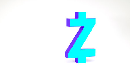 Turquoise Cryptocurrency coin Zcash ZEC icon isolated on white background. Altcoin symbol. Blockchain based secure crypto currency. Minimalism concept. 3d illustration 3D renderの写真素材