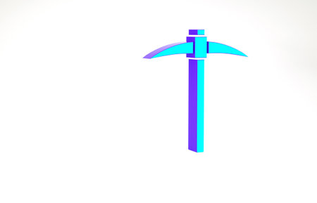 Turquoise Pickaxe icon isolated on white background. Blockchain technology, cryptocurrency mining, bitcoin, digital money market, cryptocoin wallet. Minimalism concept. 3d illustration 3D renderの写真素材