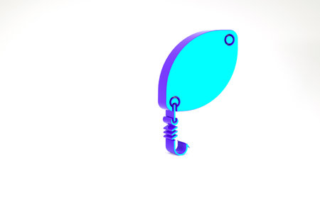 Turquoise Fishing spoon icon isolated on white background. Fishing baits in shape of fish. Fishing tackle. Minimalism concept. 3d illustration 3D renderの写真素材