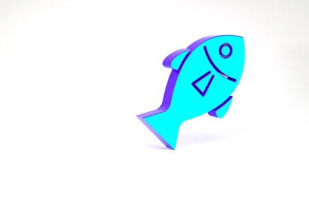 Turquoise Fish icon isolated on white background. Minimalism concept. 3d illustration 3D renderの写真素材
