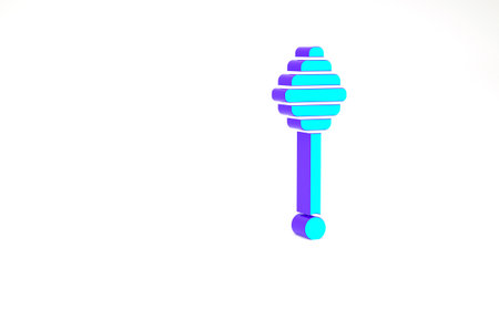 Turquoise Honey dipper stick icon isolated on white background. Honey ladle. Minimalism concept. 3d illustration 3D renderの写真素材