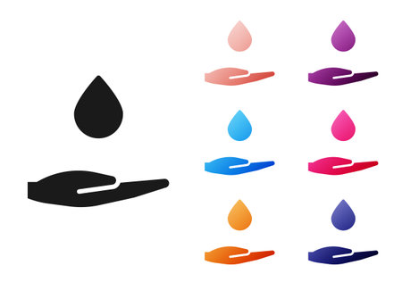 Black Washing hands with soap icon isolated on white background. Washing hands with soap to prevent virus and bacteria. Set icons colorful. Vector Illustrationのイラスト素材