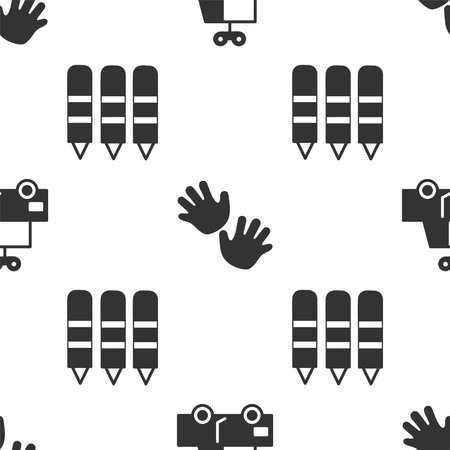 Set Toy car, Baby hands print and Wax crayons for drawing on seamless pattern. Vectorのイラスト素材