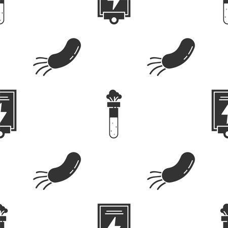 Set Laboratory clipboard with checklist, Test tube and flask chemical and Bacteria on seamless pattern. Vectorのイラスト素材