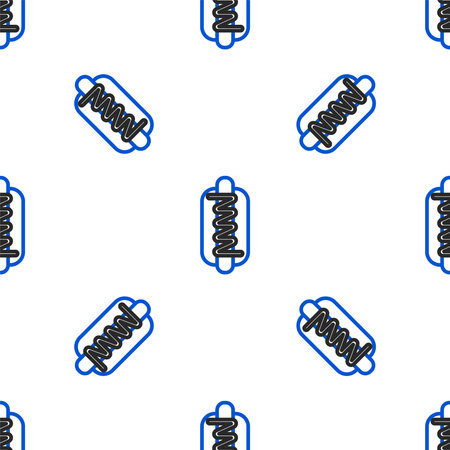 Line Hotdog sandwich with mustard icon isolated seamless pattern on white background. Sausage icon. Fast food sign. Colorful outline concept. Vectorのイラスト素材