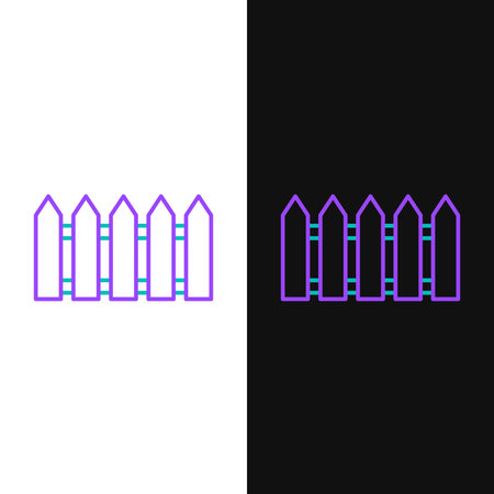 Line Garden fence wooden icon isolated on white and black background. Colorful outline concept. Vectorのイラスト素材