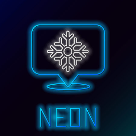 Glowing neon line Snowflake with speech bubble icon isolated on black background. Merry Christmas and Happy New Year. Colorful outline concept. Vectorのイラスト素材