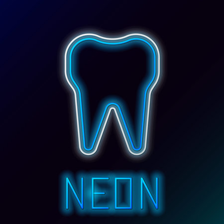 Glowing neon line Tooth icon isolated on black background. Tooth symbol for dentistry clinic or dentist medical center and toothpaste package. Colorful outline concept. Vectorのイラスト素材