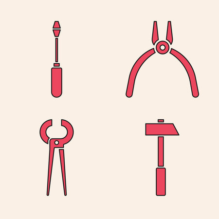 Set Hammer, Screwdriver, Pliers tool and Pincers and pliers icon. Vectorのイラスト素材