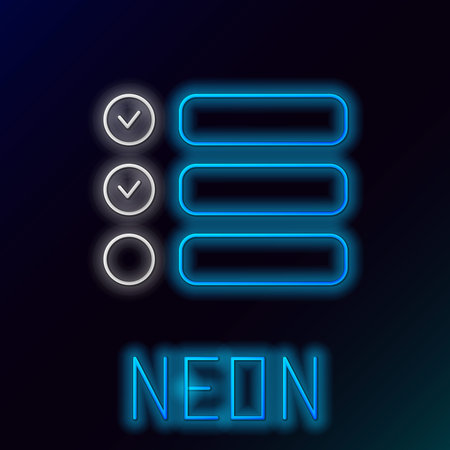 Glowing neon line Task list icon isolated on black background. Control list symbol. Survey poll or questionnaire feedback form. Colorful outline concept. Vectorのイラスト素材