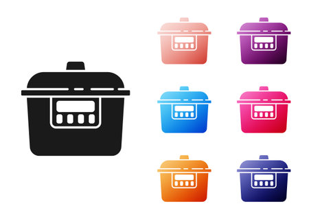 Black Slow cooker icon isolated on white background. Electric pan. Set icons colorful. Vectorのイラスト素材
