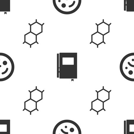 Set Bacteria, Book and Chemical formula on seamless pattern. Vectorのイラスト素材