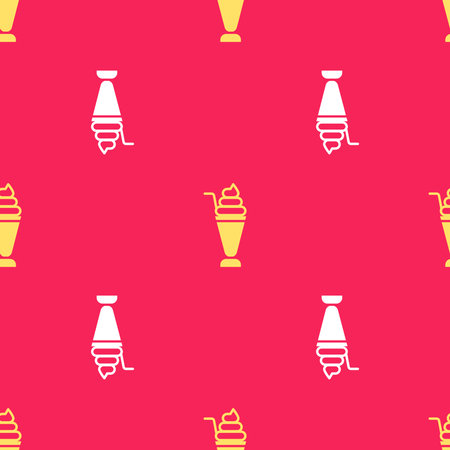 Yellow Milkshake icon isolated seamless pattern on red background. Plastic cup with lid and straw. Vectorのイラスト素材