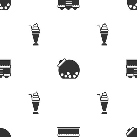 Set Cake, Glass jar with candies inside and Milkshake on seamless pattern. Vectorのイラスト素材