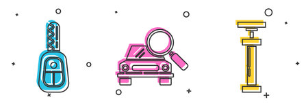 Set Car key with remote, Car search and Car air pump icon. Vectorのイラスト素材
