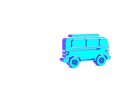 Turquoise Retro minivan icon isolated on white background. Old retro classic traveling van. Minimalism concept. 3d illustration 3D renderの写真素材