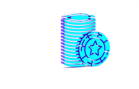 Turquoise Casino chips icon isolated on white background. Casino gambling. Minimalism concept. 3d illustration 3D renderの写真素材