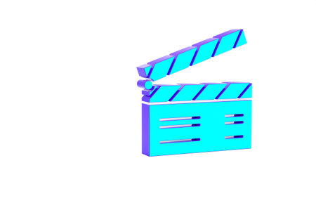 Turquoise Movie clapper icon isolated on white background. Film clapper board. Clapperboard sign. Cinema production or media industry concept. Minimalism concept. 3d illustration 3D renderの写真素材