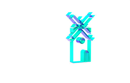 Turquoise Windmill icon isolated on white background. Minimalism concept. 3d illustration 3D renderの写真素材