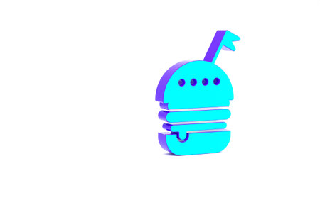 Turquoise Burger icon isolated on white background. Hamburger icon. Cheeseburger sandwich sign. Fast food menu. Minimalism concept. 3d illustration 3D renderの写真素材