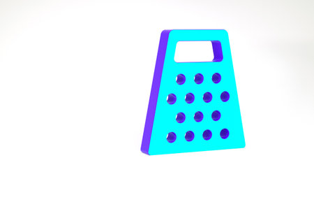 Turquoise Grater icon isolated on white background. Kitchen symbol. Cooking utensil. Cutlery sign. Minimalism concept. 3d illustration 3D renderの写真素材
