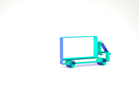 Turquoise Delivery cargo truck vehicle icon isolated on white background. Minimalism concept. 3d illustration 3D renderの写真素材