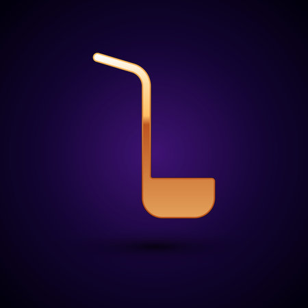 Gold Kitchen ladle icon isolated on black background. Cooking utensil. Cutlery spoon sign. Vectorのイラスト素材