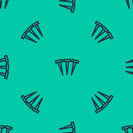 Blue line Metallic nails icon isolated seamless pattern on green background. Vectorのイラスト素材