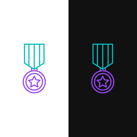 Line Military reward medal icon isolated on white and black background. Army sign. Colorful outline concept. Vectorのイラスト素材