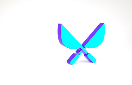 Turquoise Gardening handmade scissors for trimming icon isolated on white background. Pruning shears with wooden handles. Minimalism concept. 3d illustration 3D renderの写真素材