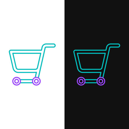 Line Shopping cart icon isolated on white and black background. Online buying concept. Delivery service sign. Supermarket basket symbol. Colorful outline concept. Vectorのイラスト素材