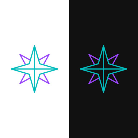 Line Wind rose icon isolated on white and black background. Compass icon for travel. Navigation design. Colorful outline concept. Vectorのイラスト素材